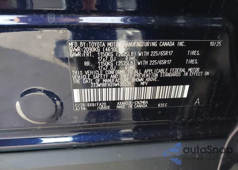 2025 Toyota Rav4 Xle z USA, uszkodzony, nr VIN 2T3W1RFV2SW435535